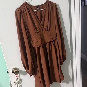 Elegant Brown Long Sleeve Dress